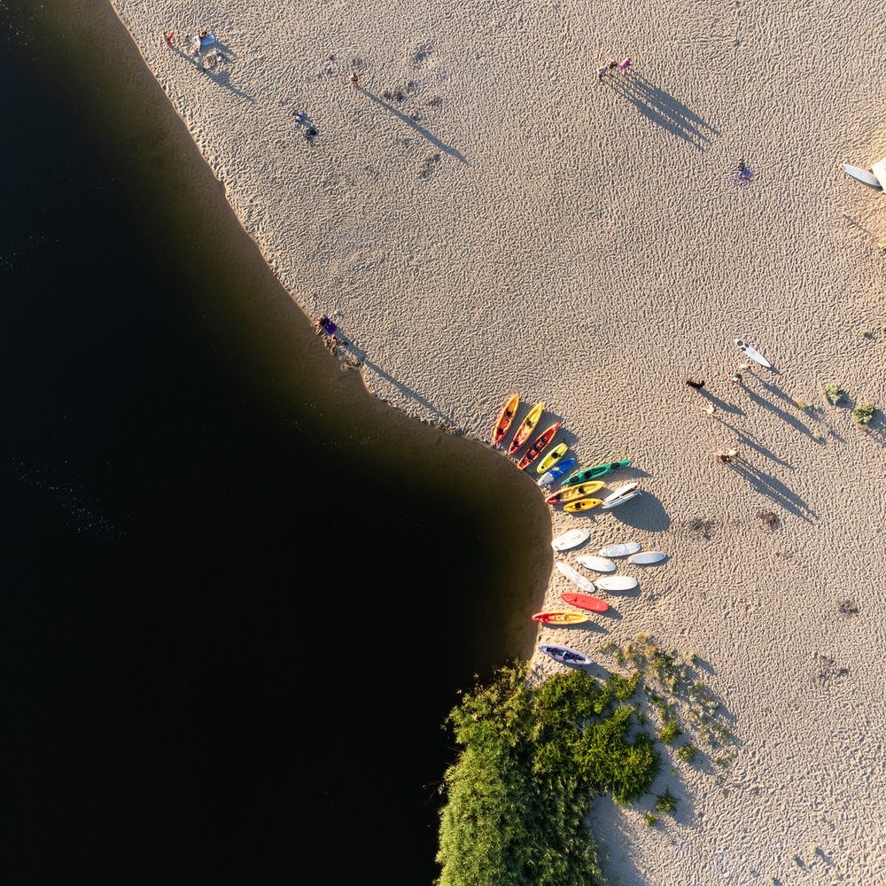 Baby kayaks drink water from the river