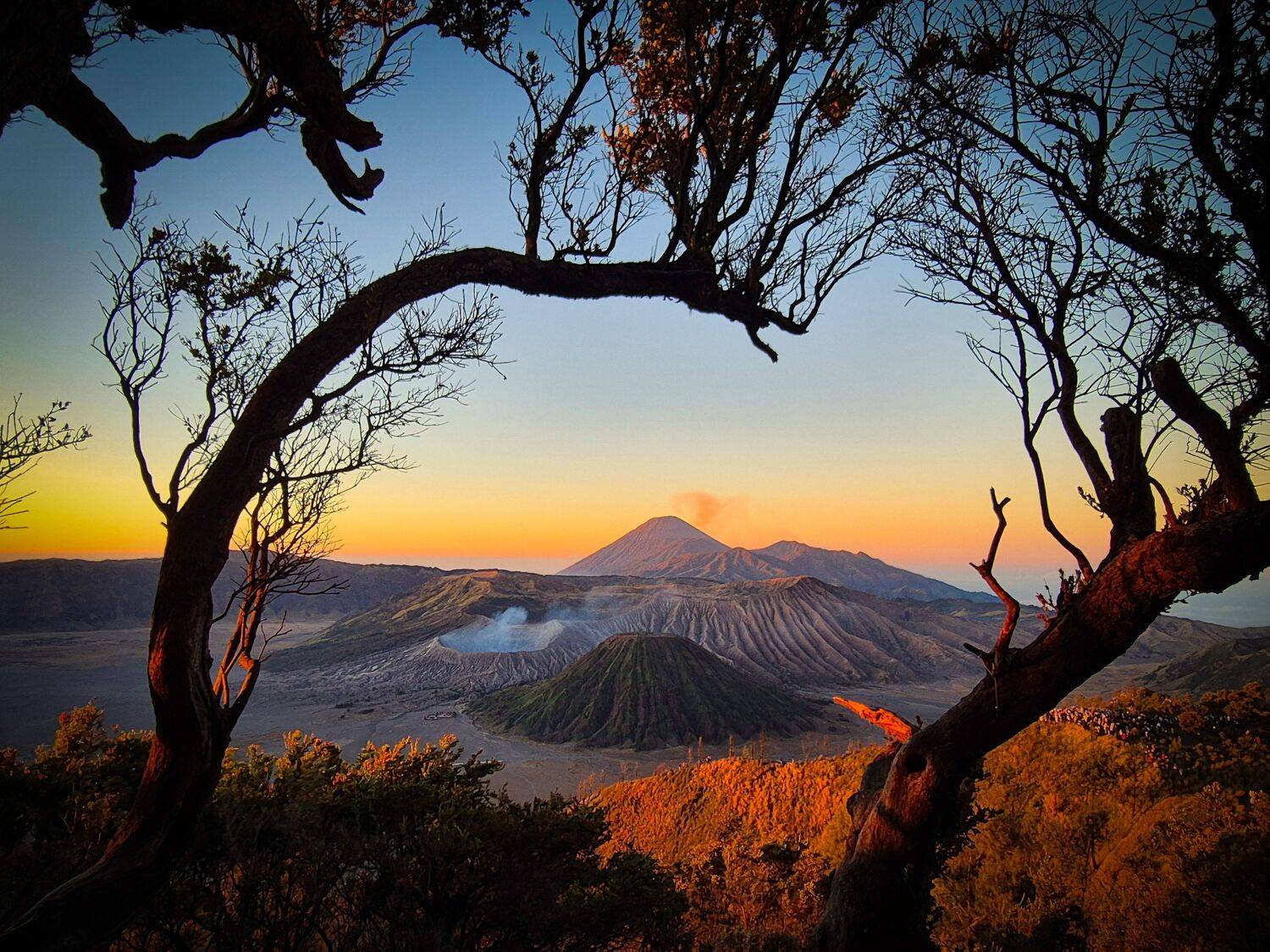 Morning sun greeting Mount Bromo