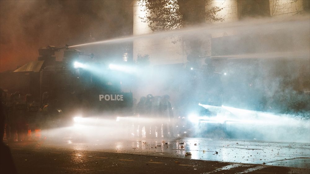 Police in a gas fog