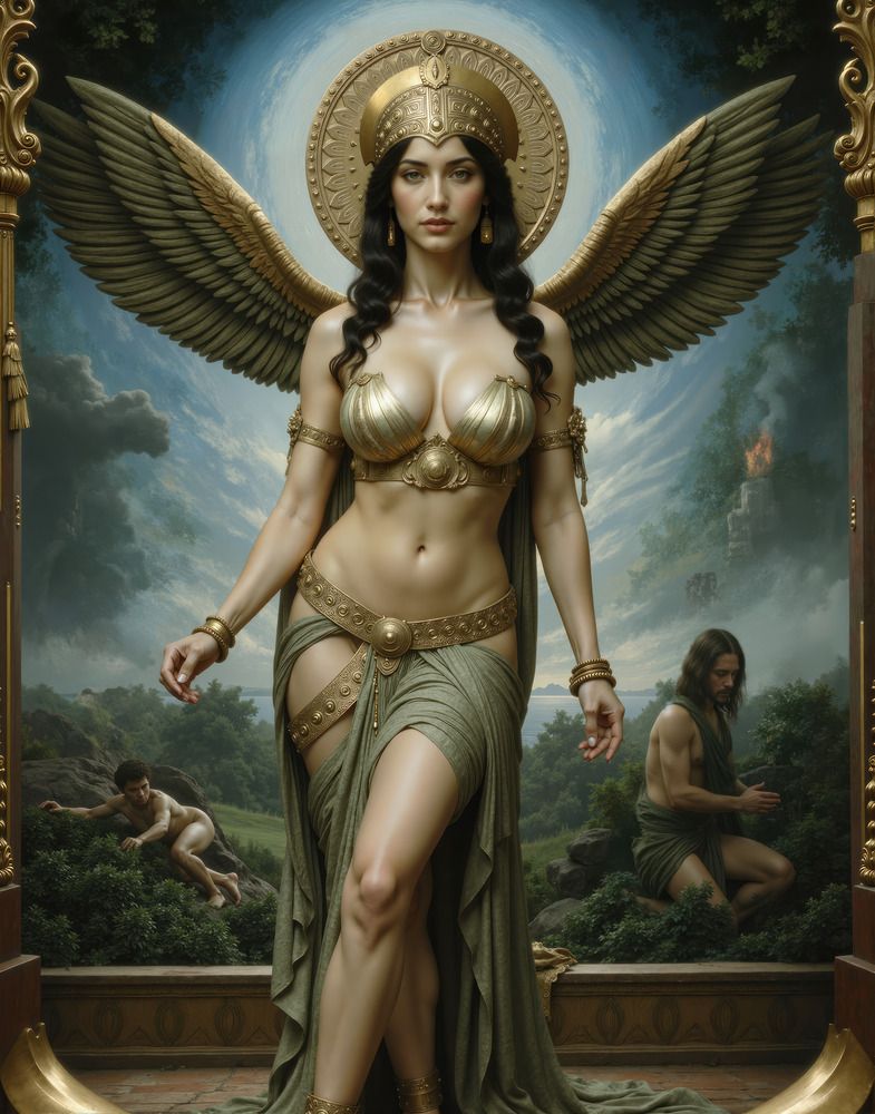 Божественная Иштар на фоне Каина и Авеля