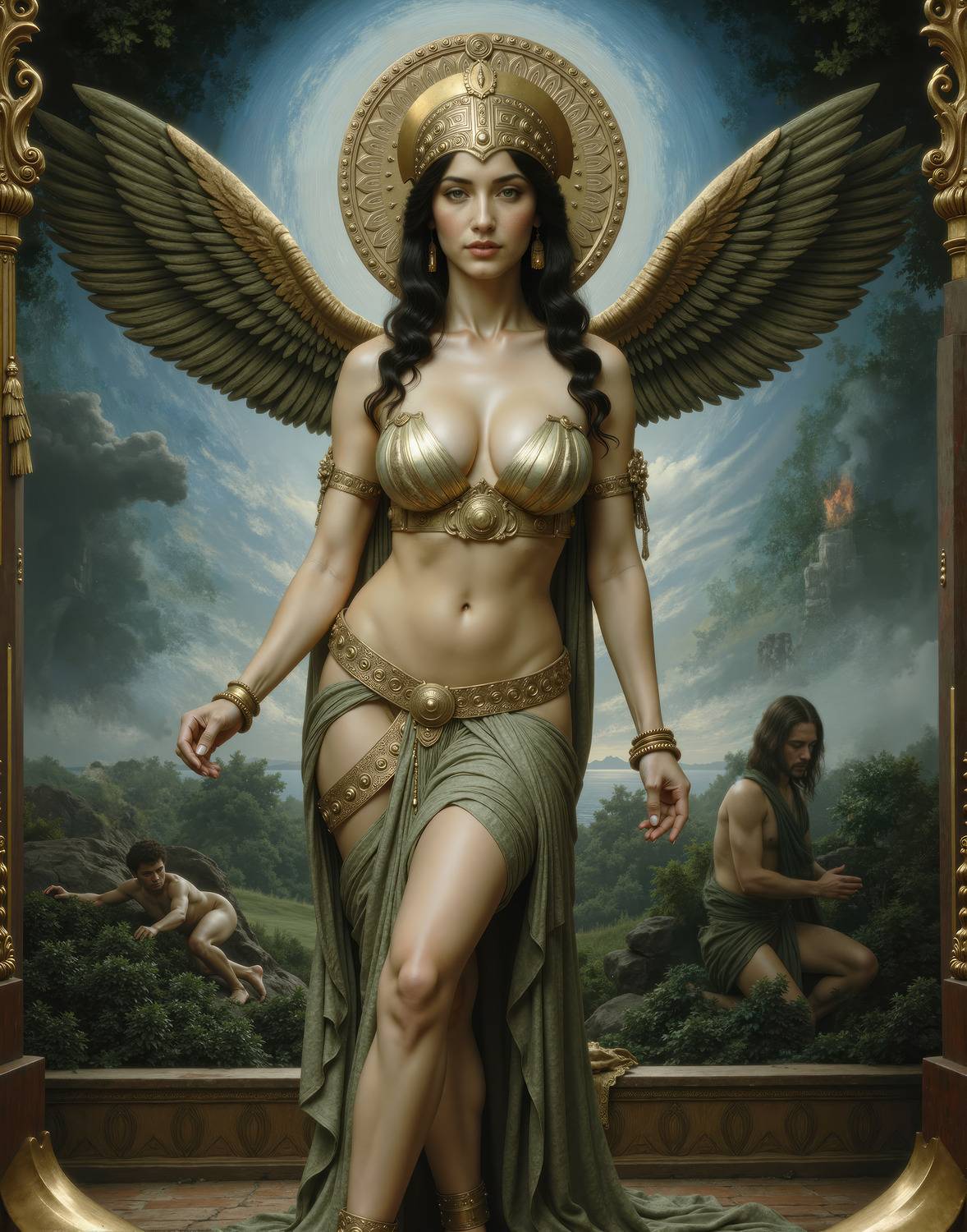 Божественная Иштар на фоне Каина и Авеля