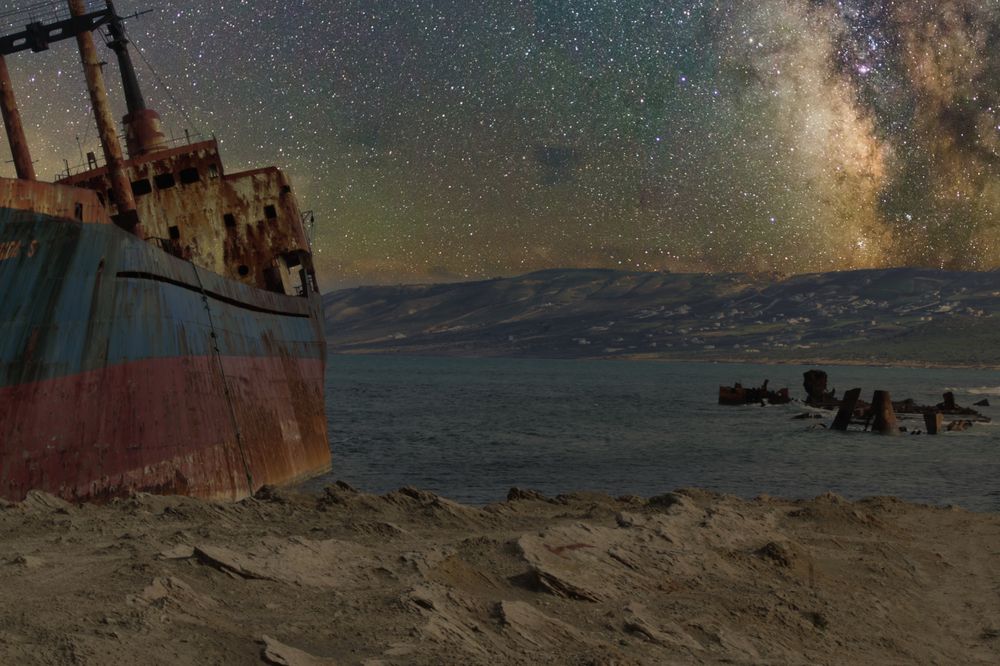 Shipwreck Under a Starry Sky