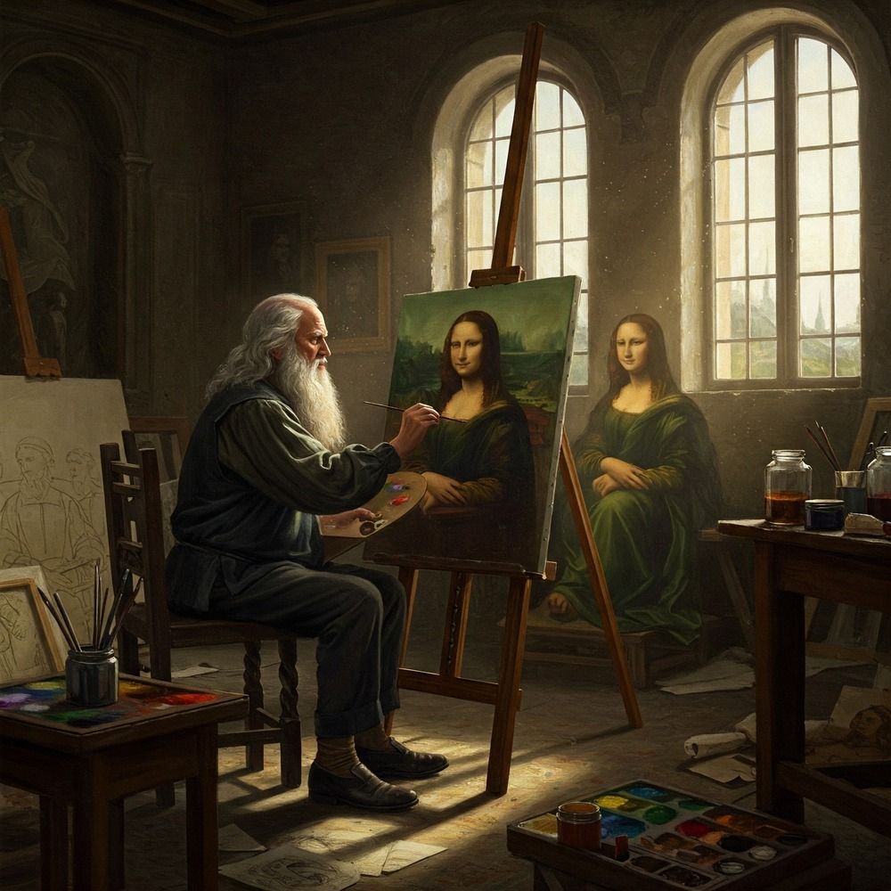 Leonardo da Vinci Painting the Mona Lisa