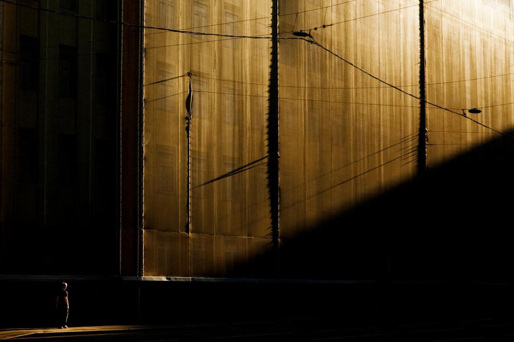 Sunset light shining through scaffolding