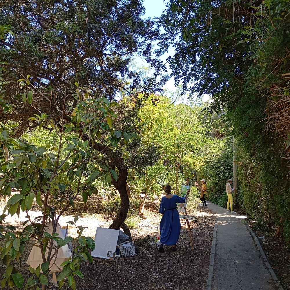 In the open air in the park.