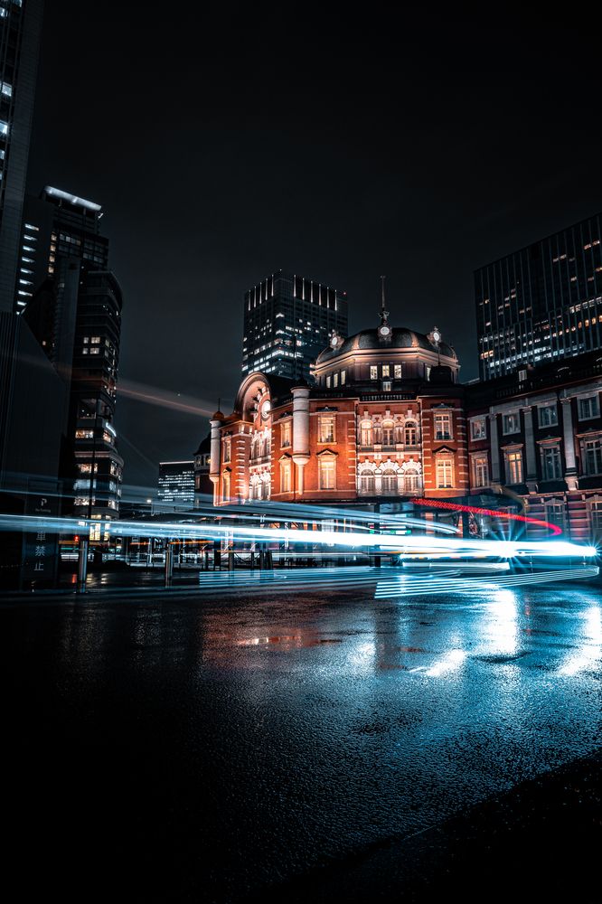 Midnight Rain Over Tokyo Station