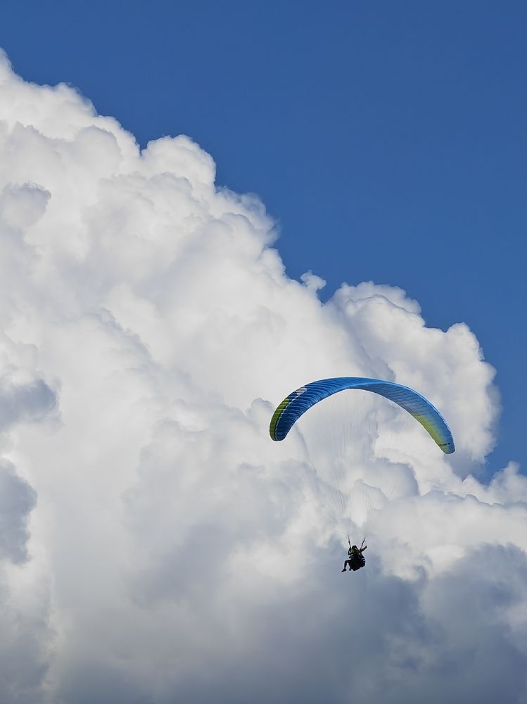 In flight in the clouds