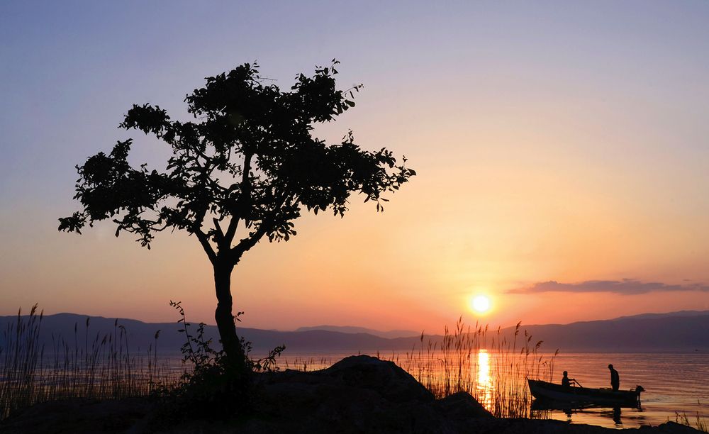 Sunset fisherman\'s on Ohrid lake
