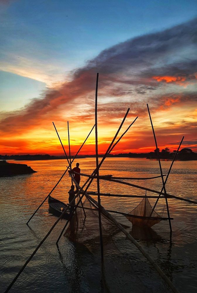 Fishing at sunset