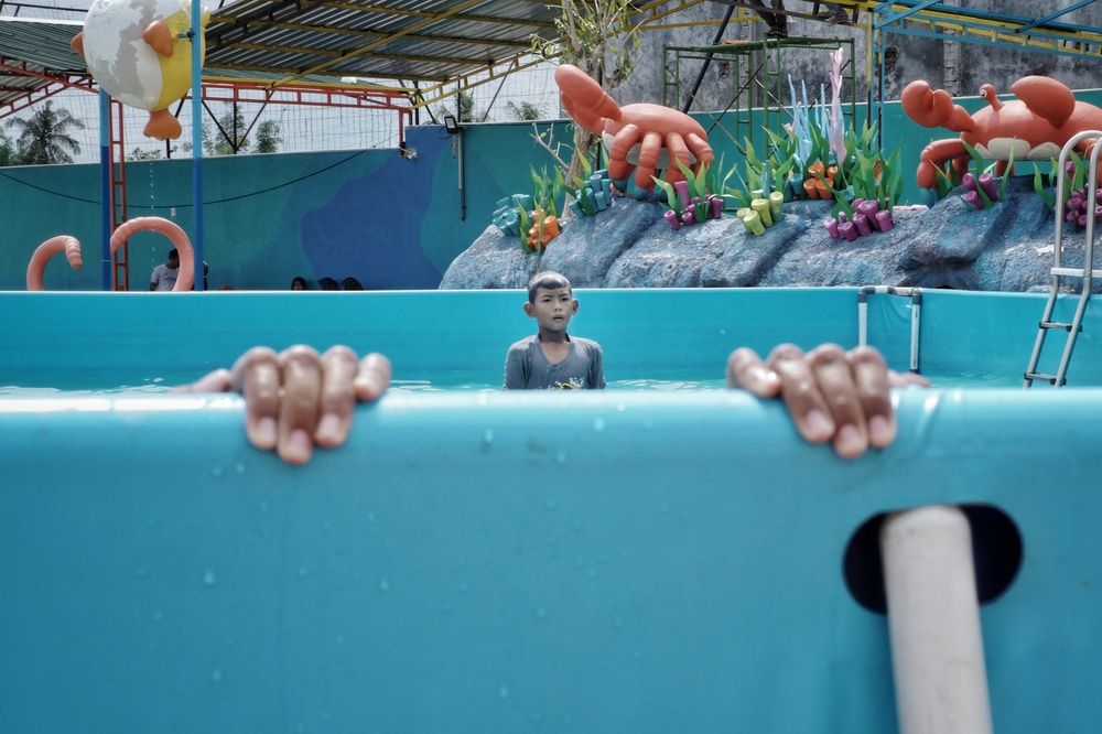 bathing in the pool