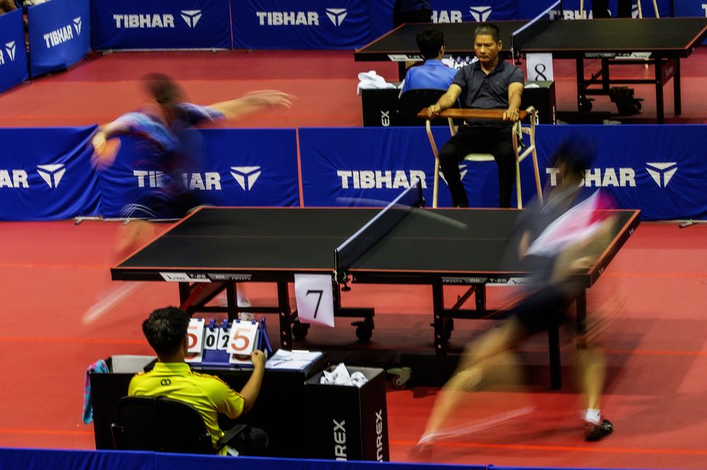 A table tennis match