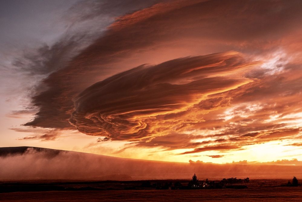 Lenticular clouds at sunset