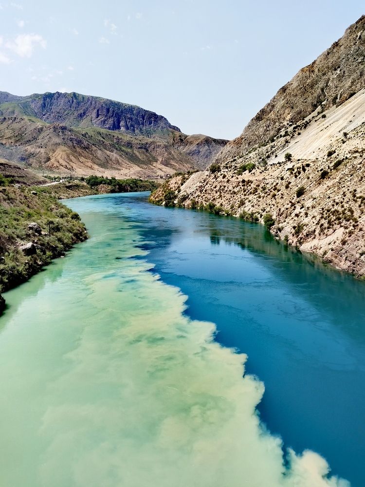 Kyrgyzstan. Confluence of the Naryn and Kara-Suu rivers.