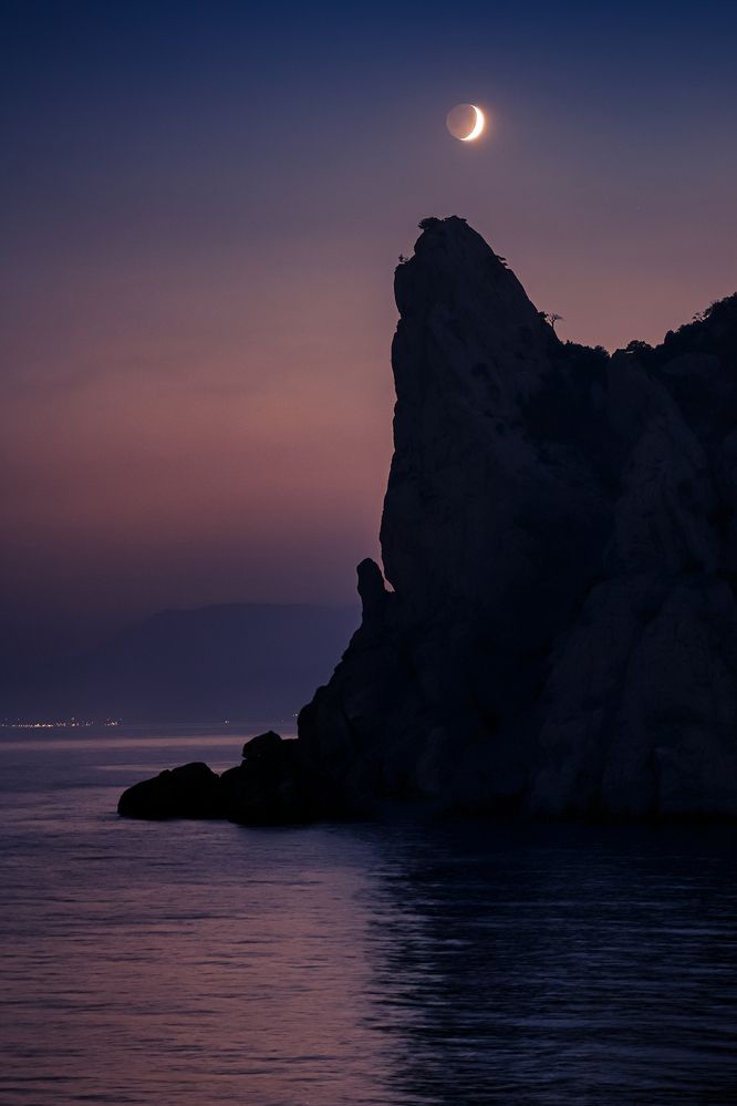 Moon landscape in the colors of Sunset