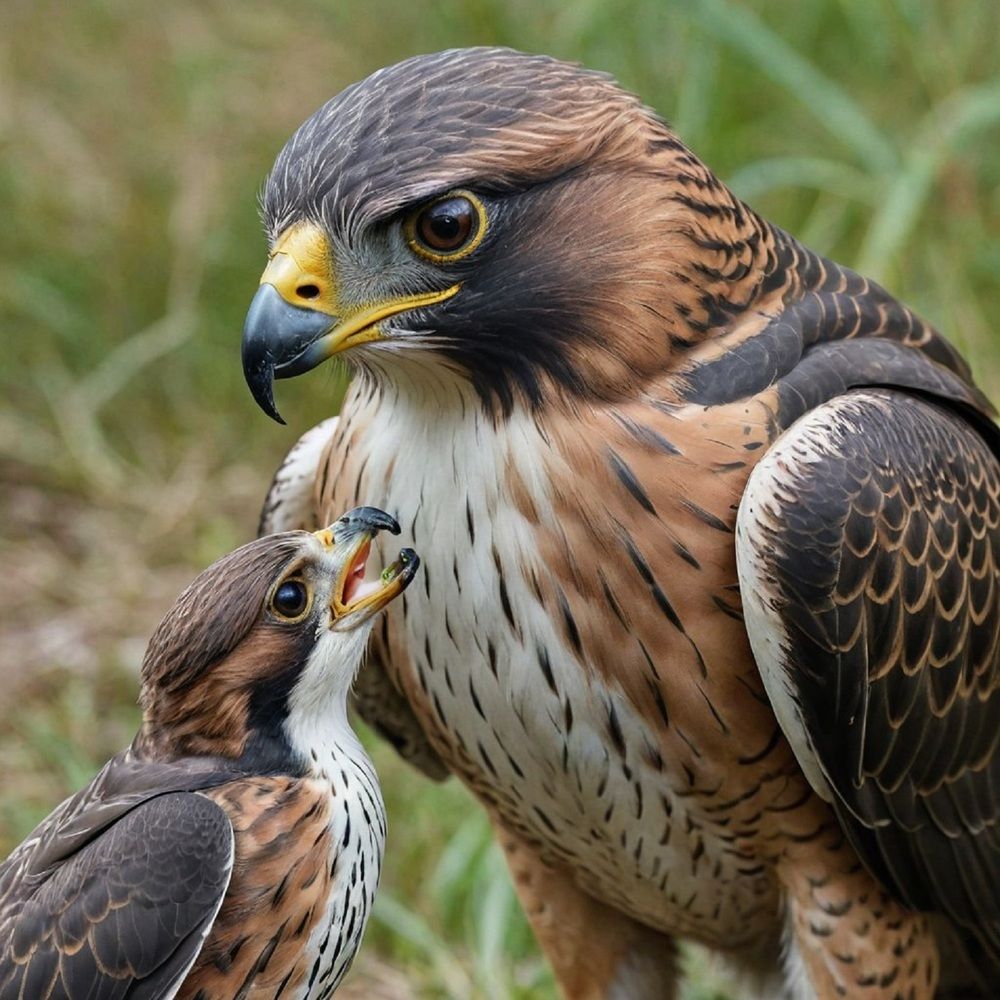 Falcon and chick