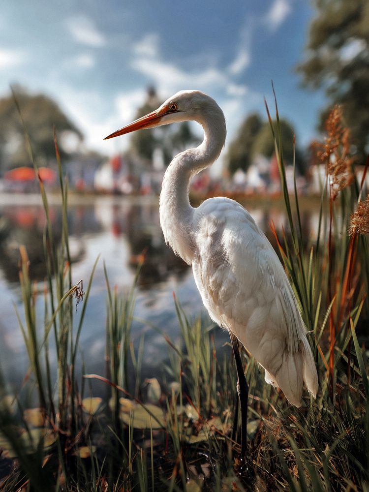 Photorealistic white heron