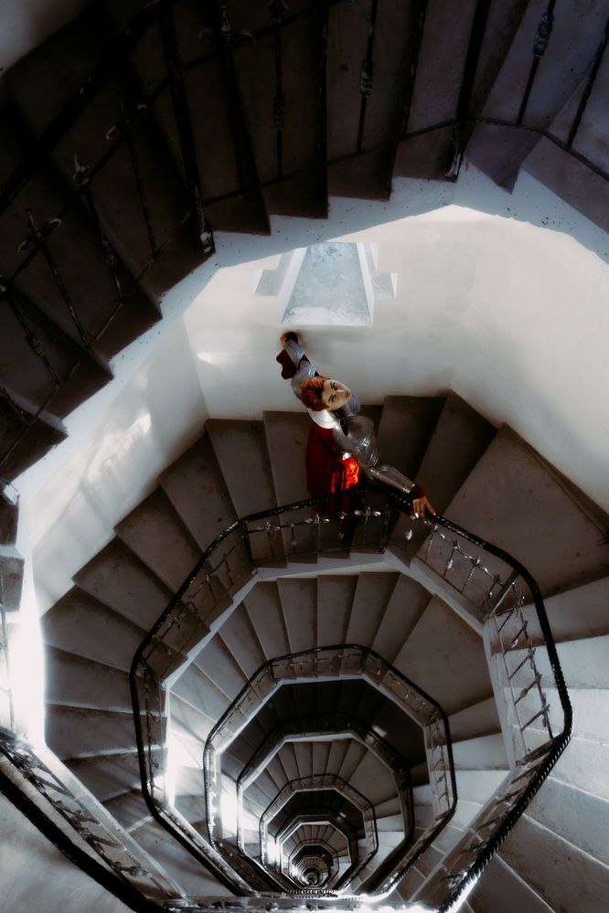 Queen Sofia on the spiral staircase
