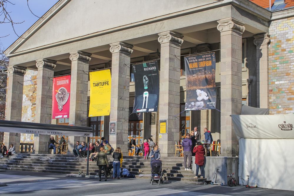 On the steps of the cultural center