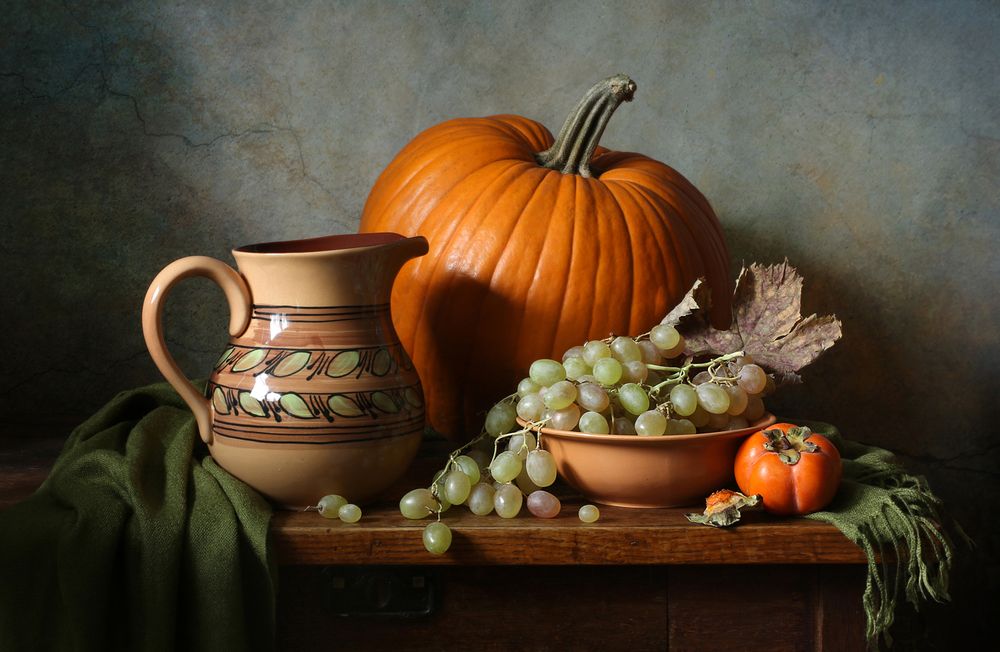 С тыквой и фруктами.