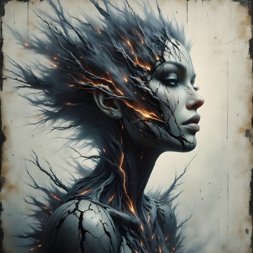 Fractured Shadow: Surreal Vision on Cracked Paper
