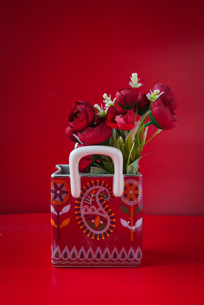 Paisley Tote with Red Roses