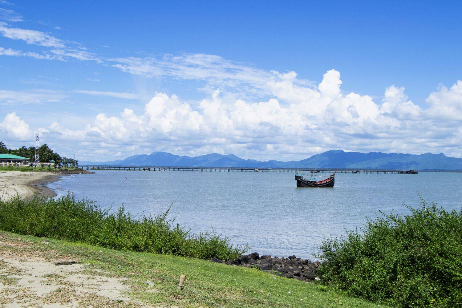 Blue sky, white clouds and the sea of teknaf