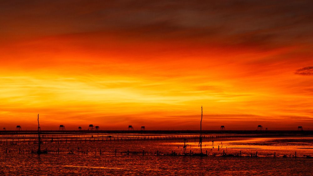 A breathtaking canvas of fiery orange and deep red across the sky