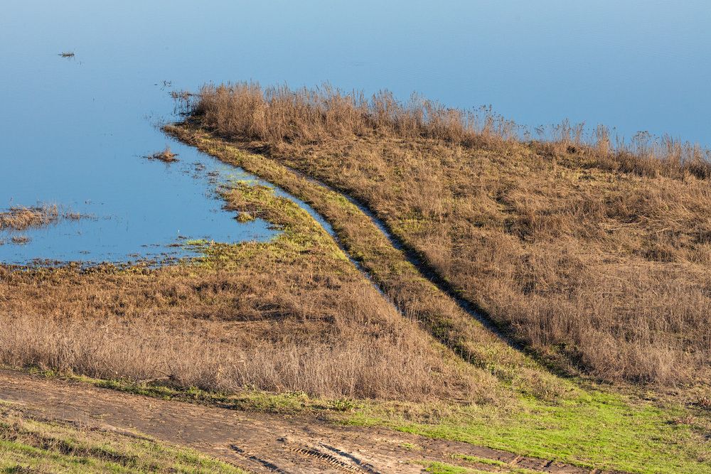 Spring flooding in a village