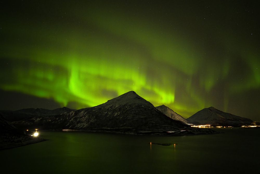 Norwegian fjords under the Northern Lights
