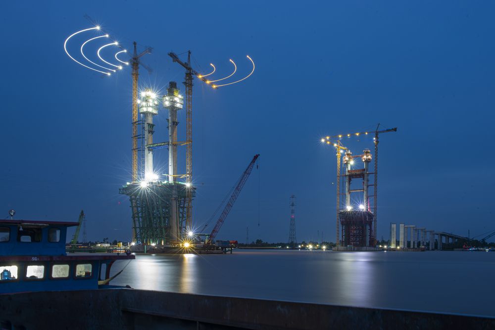 Night on the construction site of Rach Mieu bridge