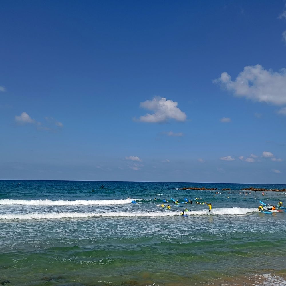 Blue horizon and white clouds