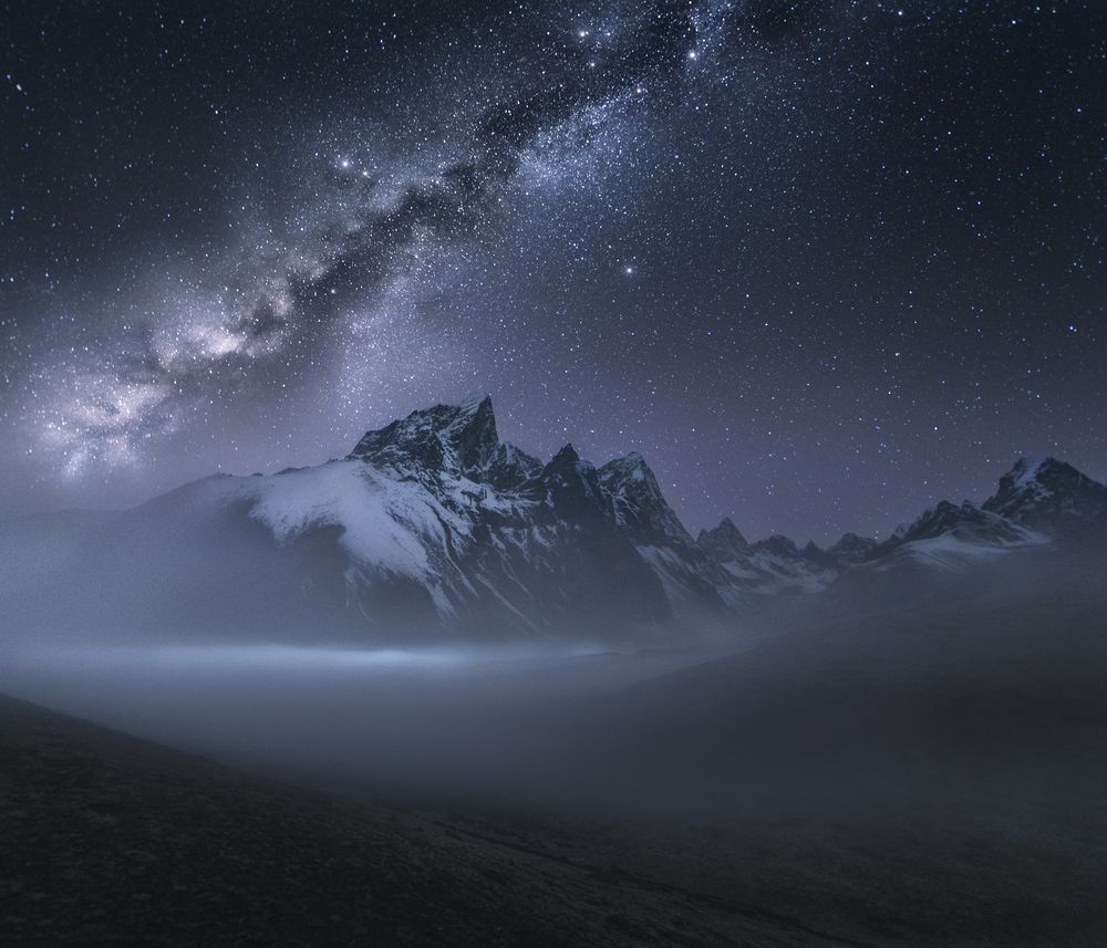 Night sky over the Himalayas