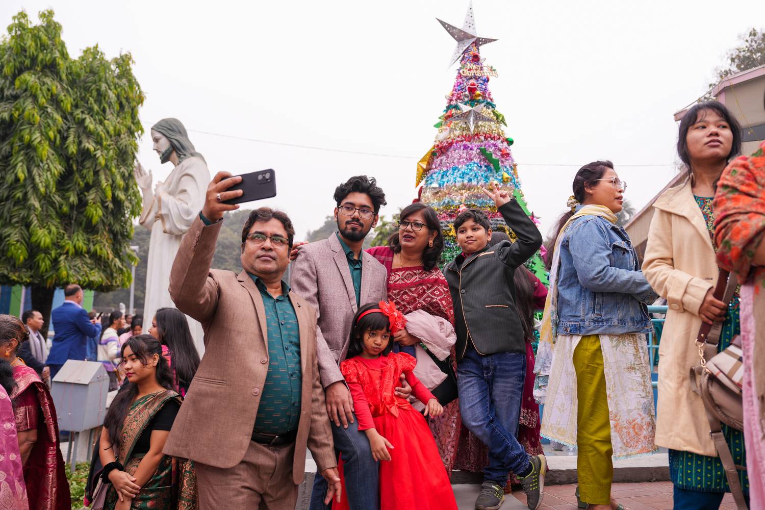 A family celebrating Christmas