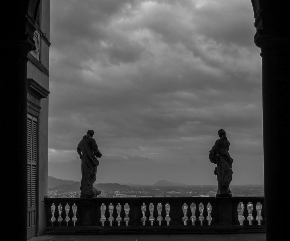 View from the terrace of the historic Palazzo Terzi building in Bergamo, Italy