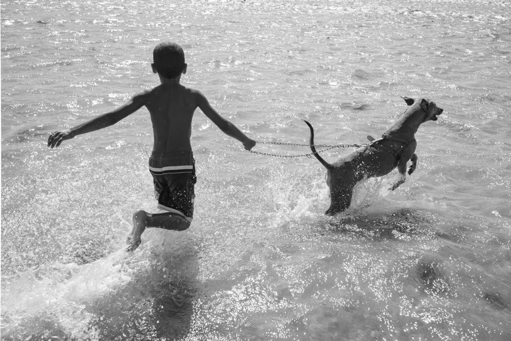 Boy playing on the beach.
