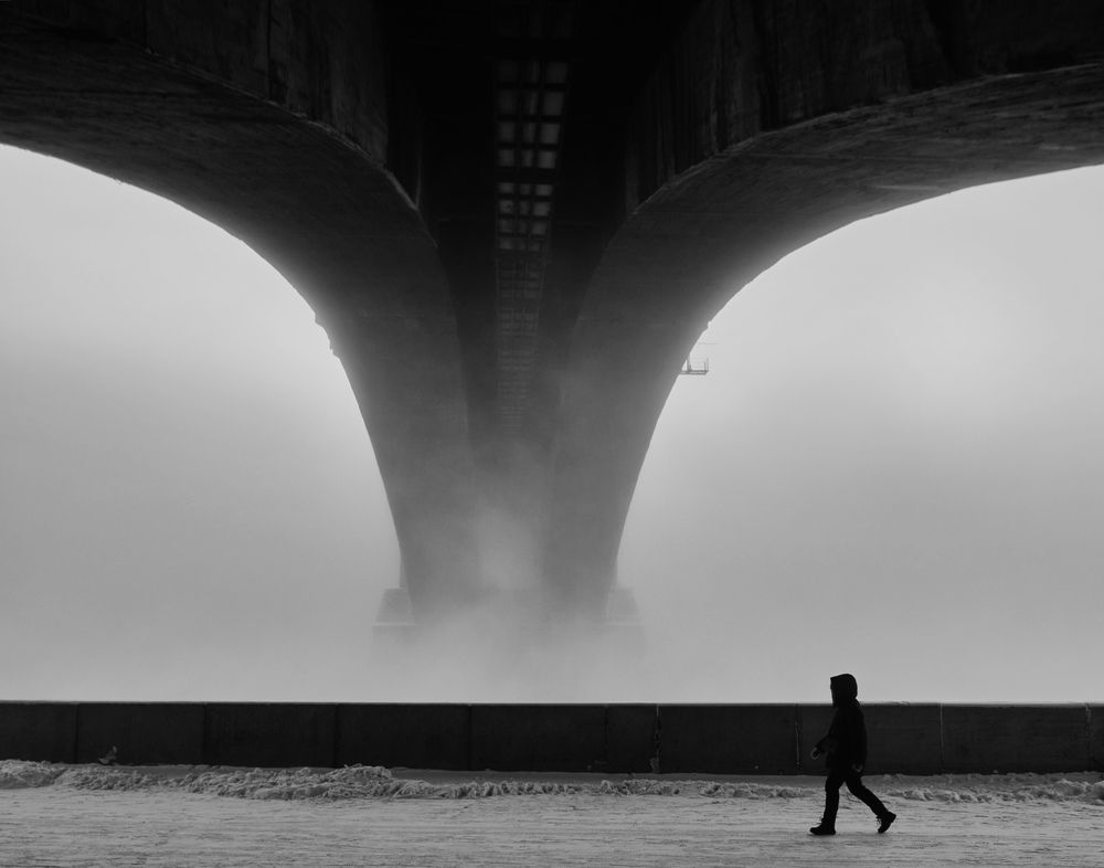 Мост через Енисей при -40С