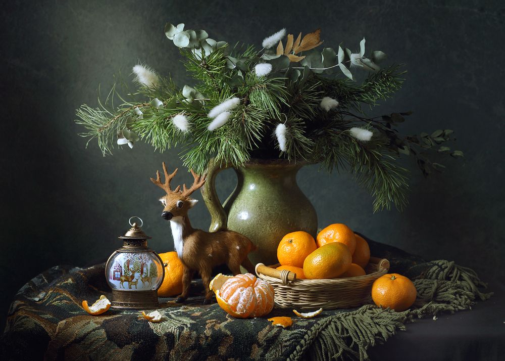 Зимний букет и мандарины