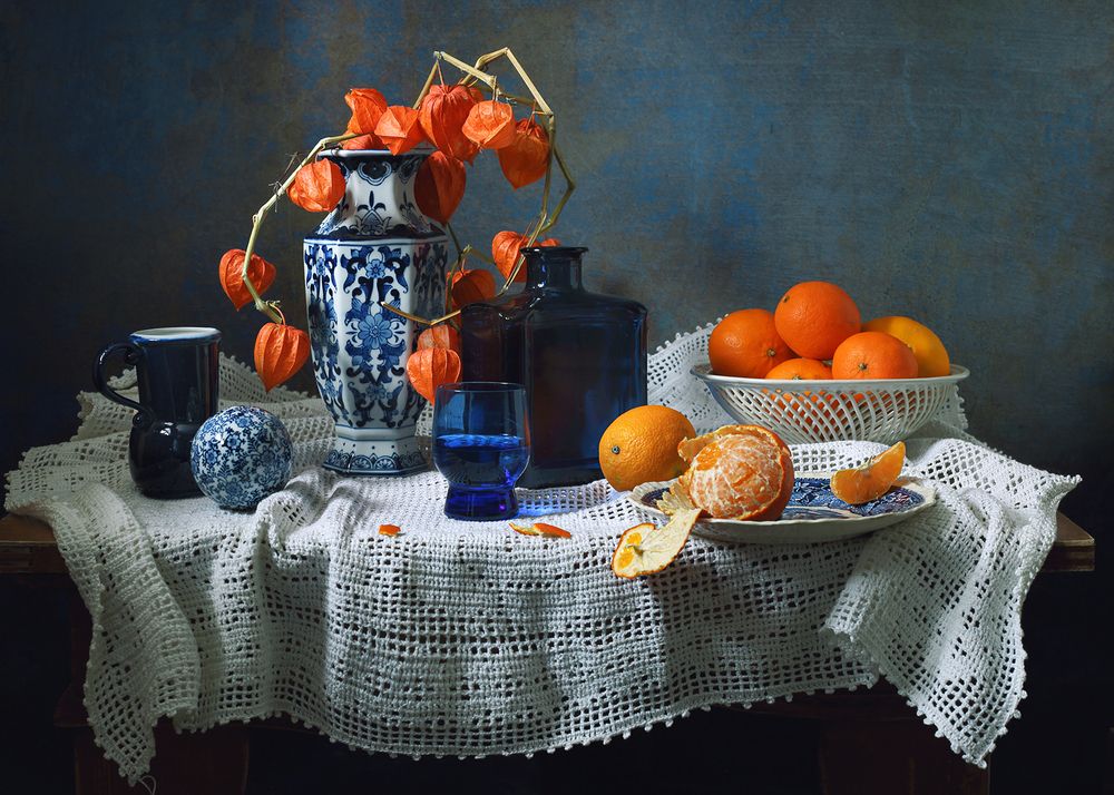 Зимний натюрморт с мандаринами