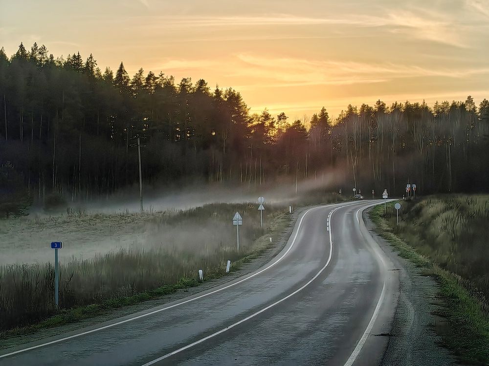 Foggy sunset