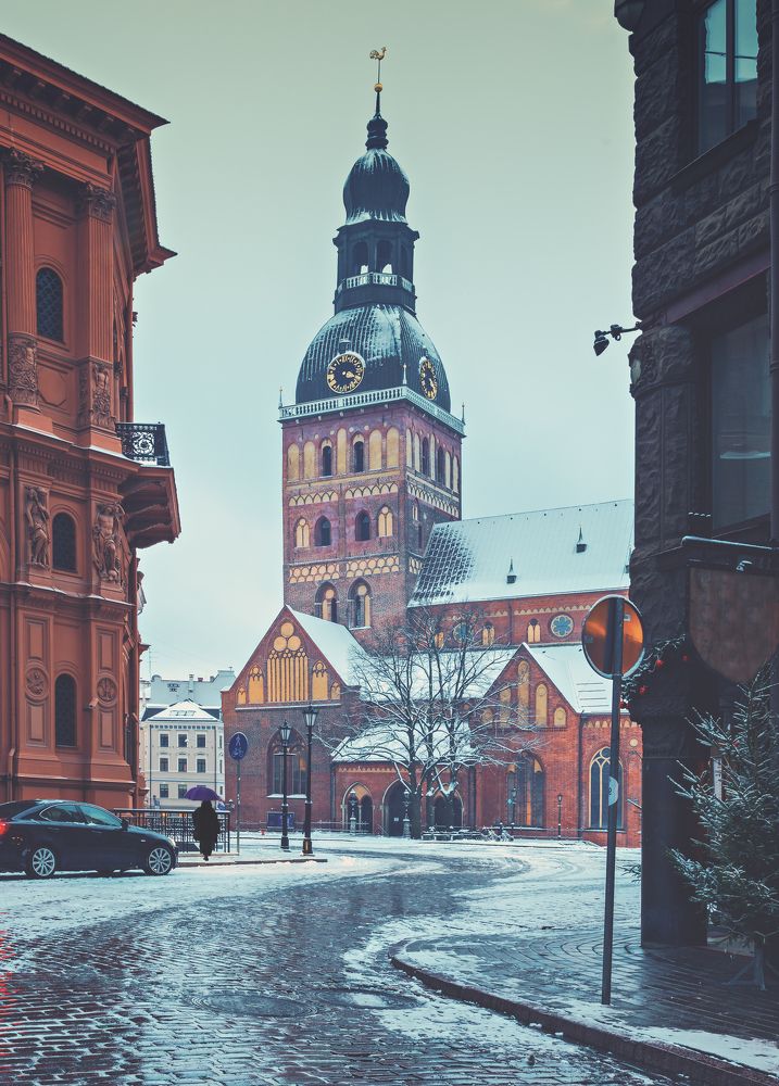 Wintry motif in old Riga city, Latvia