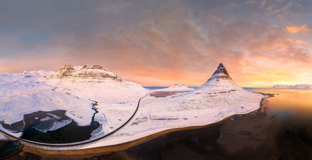 Panorama of Kirkjufell mountain Iceland