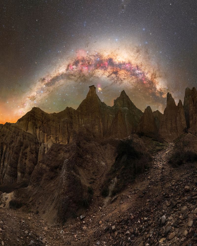 Setting Milky Way behind the Pinnacles of the Clay Cliffs, June 2025, New Zealand