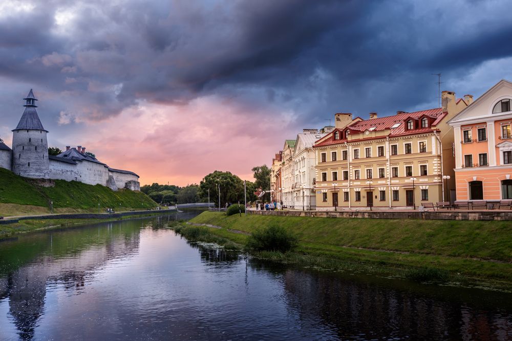 Pskova river at sunset