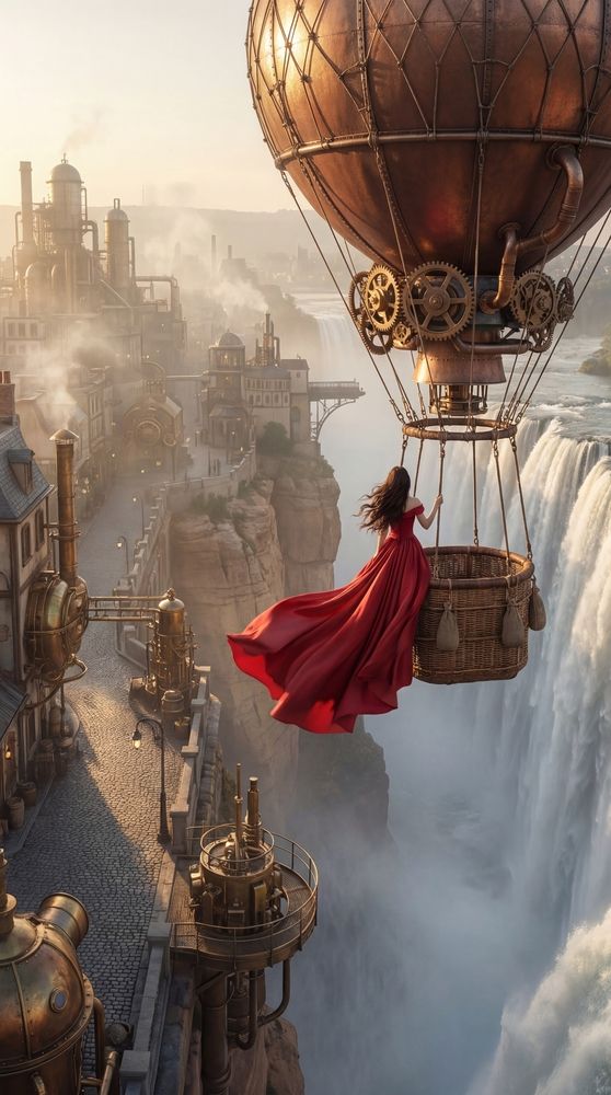 On a steampunk hot air balloon