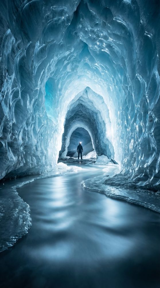 Frozen river in a cave