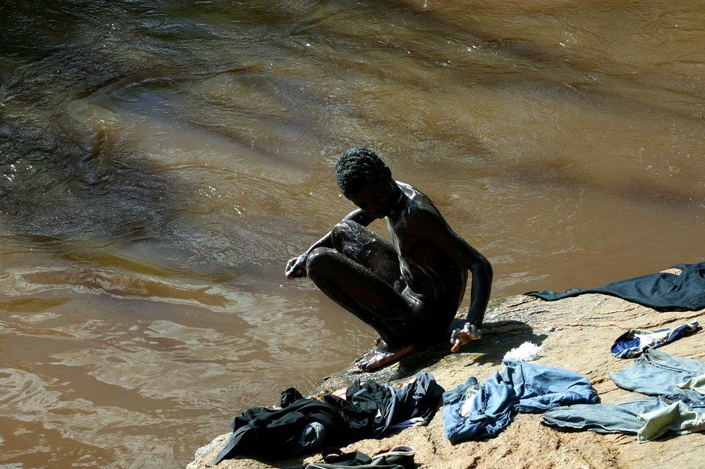 bathing in the river