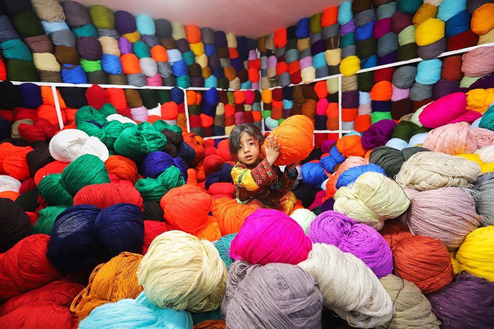 A child in the middle of an ocean of color