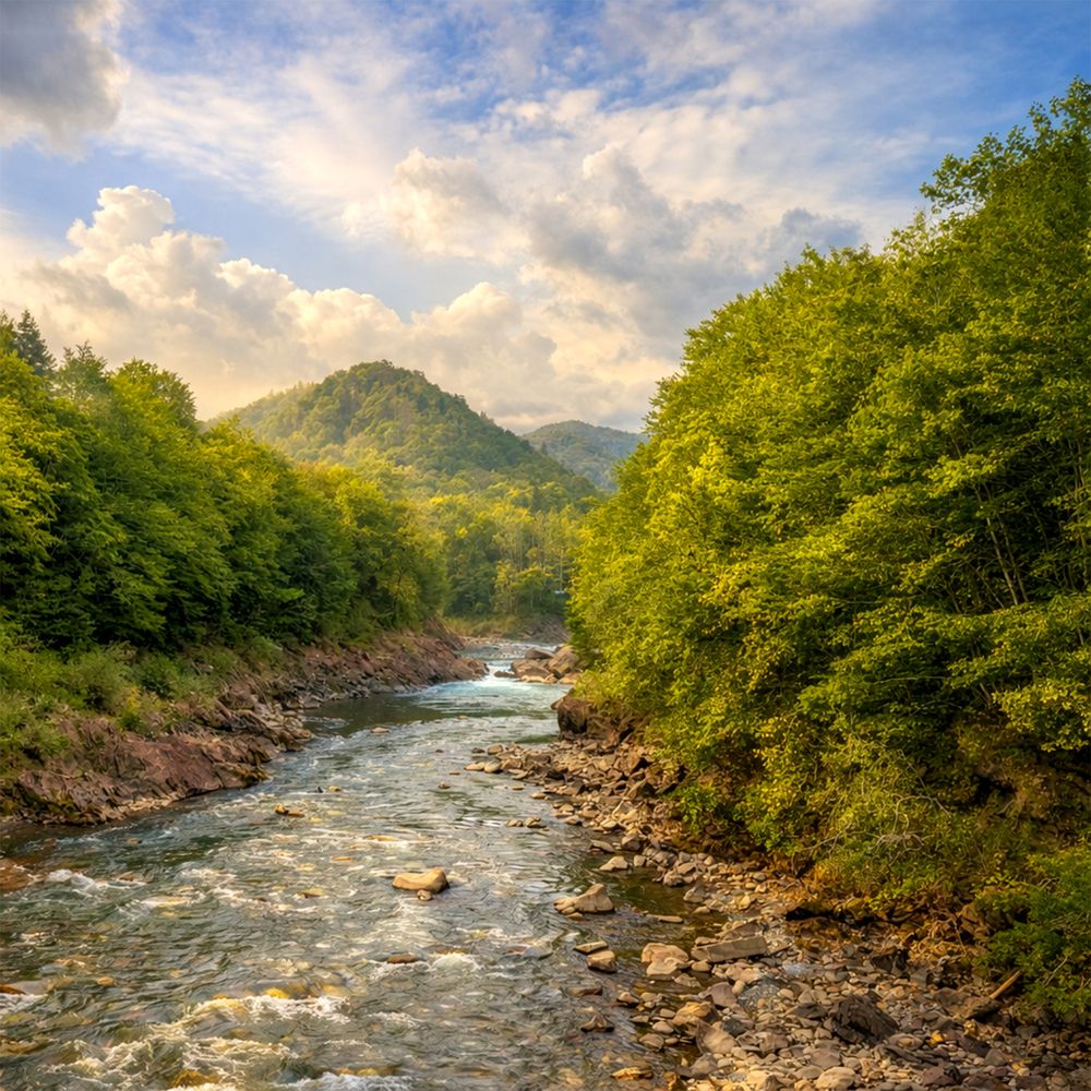 Рассвет на горной реке