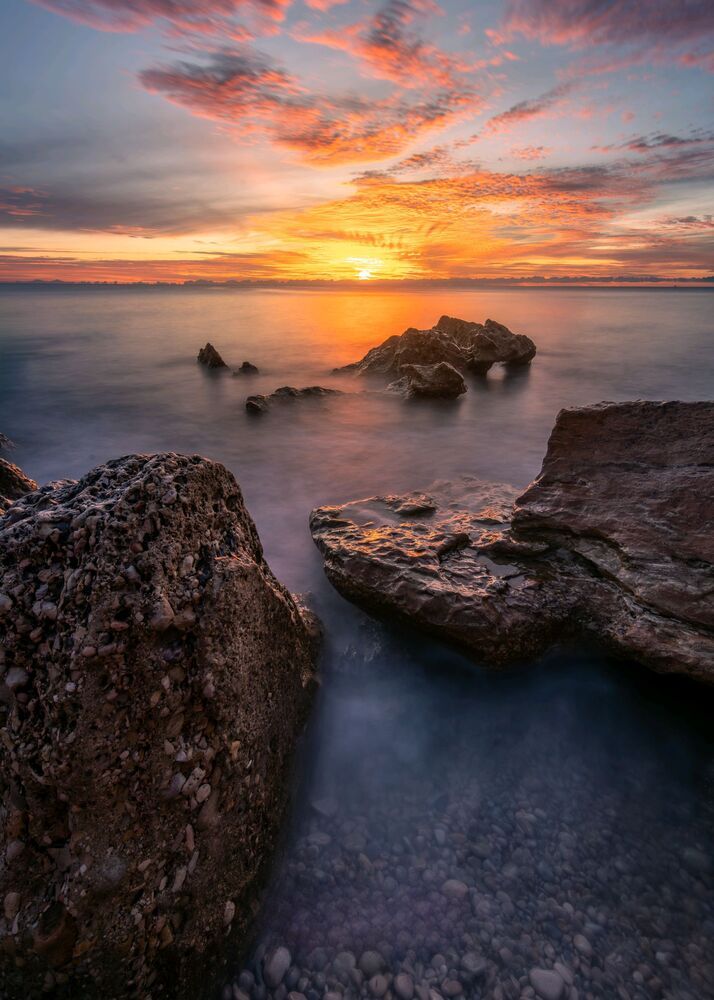 Sunrise on the Mediterranean coast La Ametlla de Mar in Spain