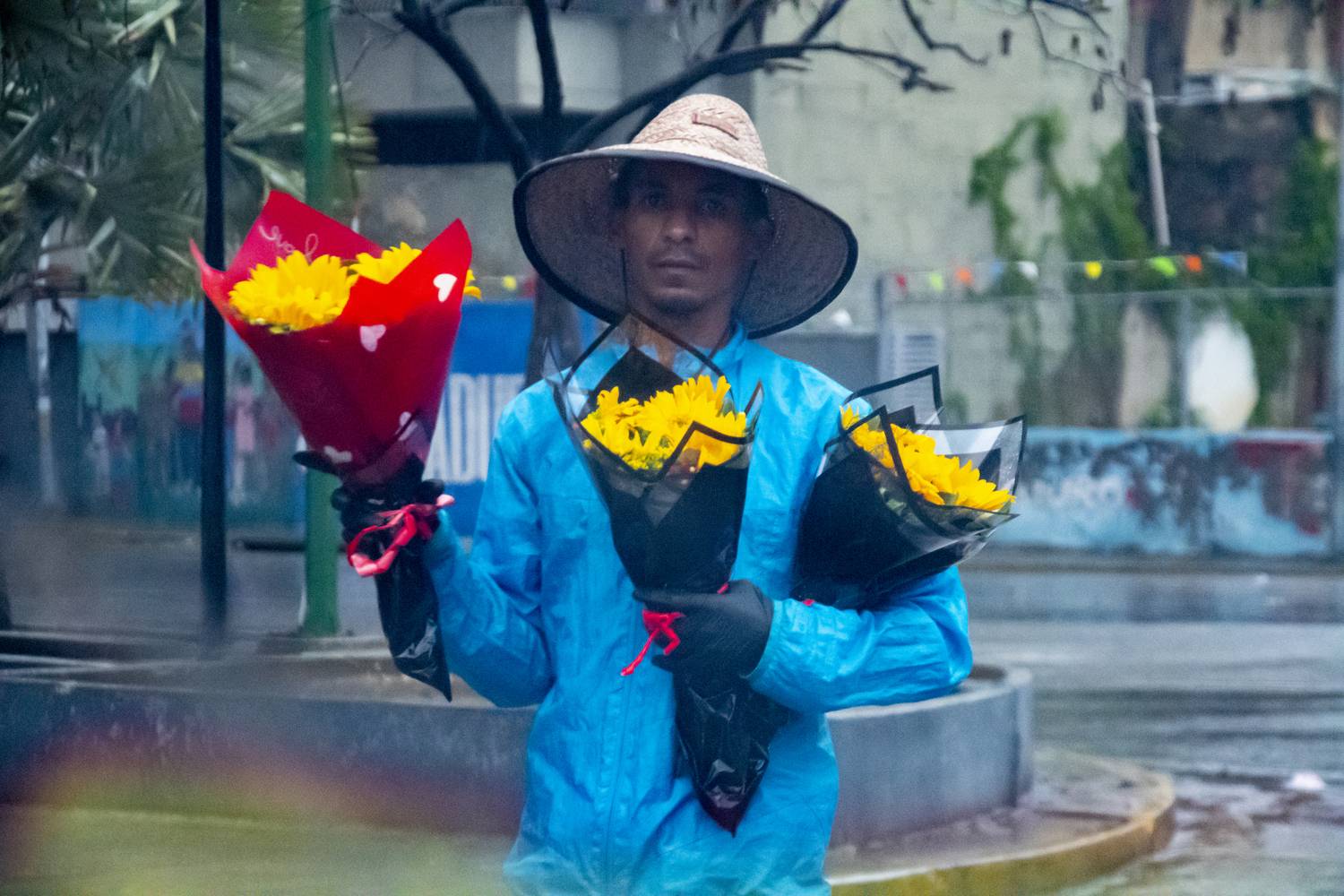 In the middle of the street